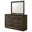 Pemberly Row 7-Drawer Transitional Dresser and Mirror Set in Dark Oak