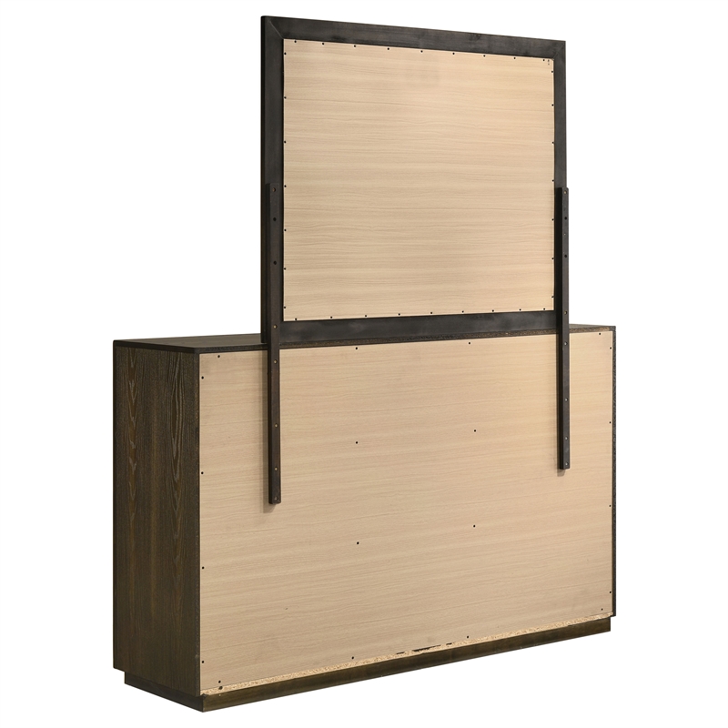 Pemberly Row 7-Drawer Transitional Dresser and Mirror Set in Dark Oak