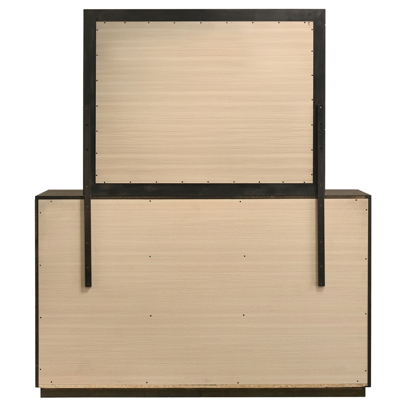 Pemberly Row 7-Drawer Transitional Dresser and Mirror Set in Dark Oak