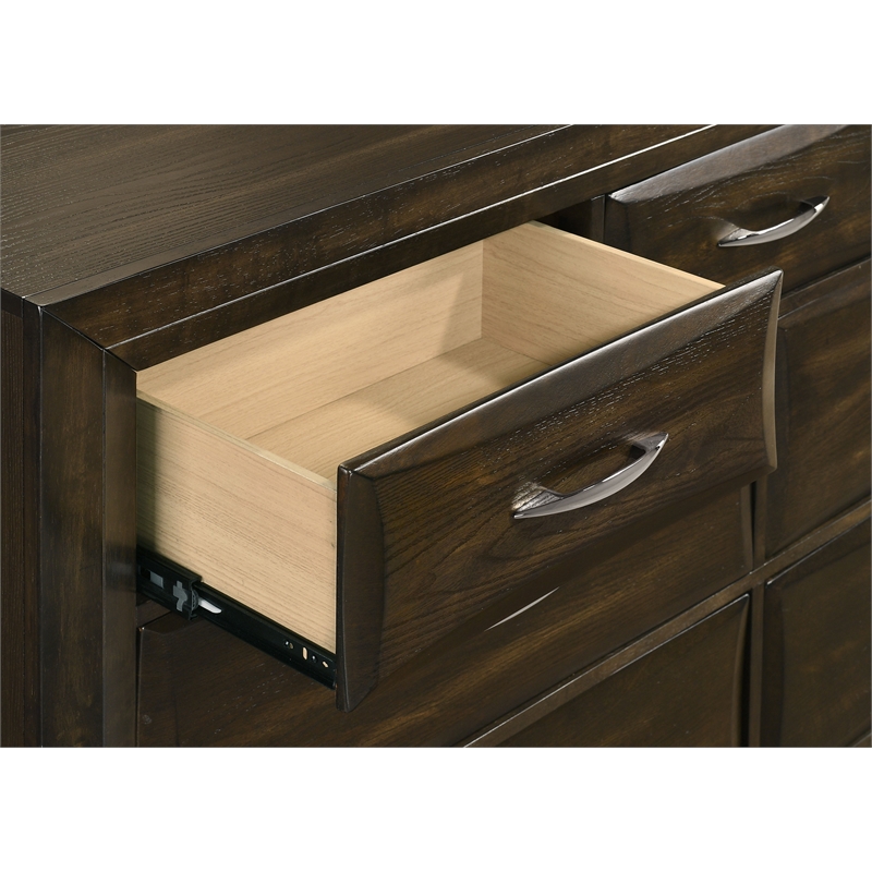 Pemberly Row 7-Drawer Transitional Dresser and Mirror Set in Dark Oak