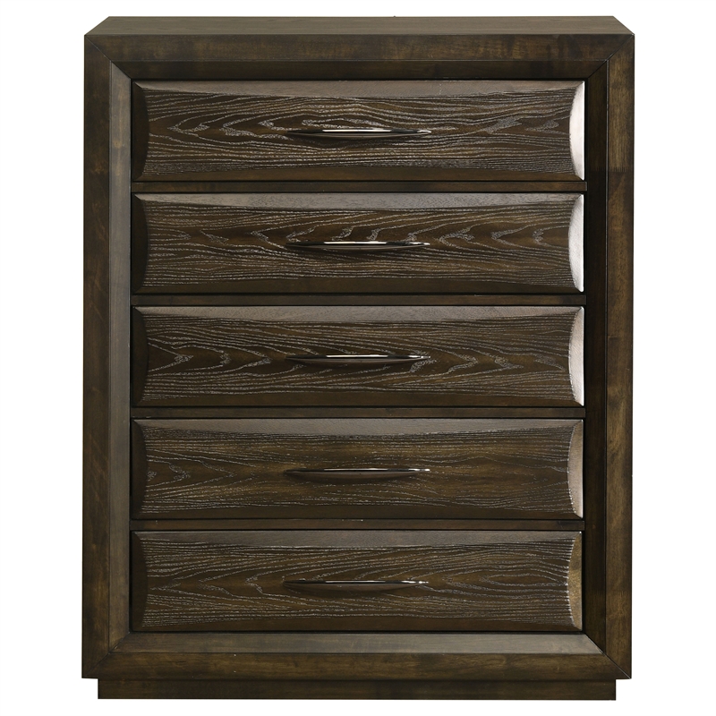 Pemberly Row 5-Drawer Transitional Wood Chest of Drawers in Dark Oak