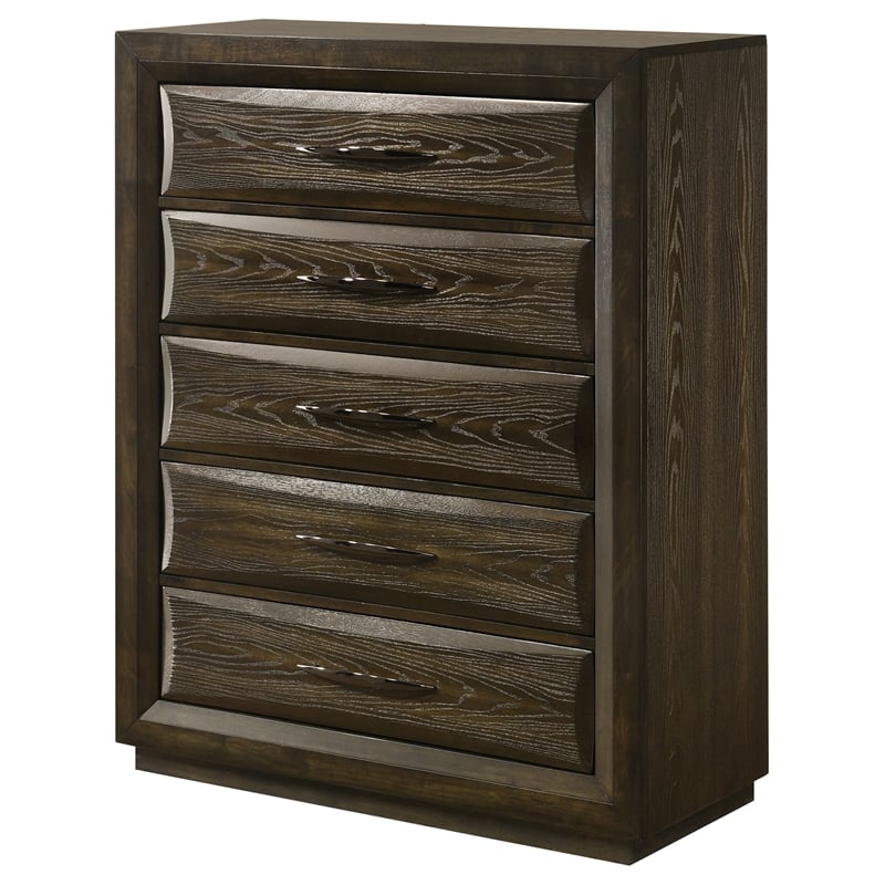 Pemberly Row 5-Drawer Transitional Wood Chest of Drawers in Dark Oak