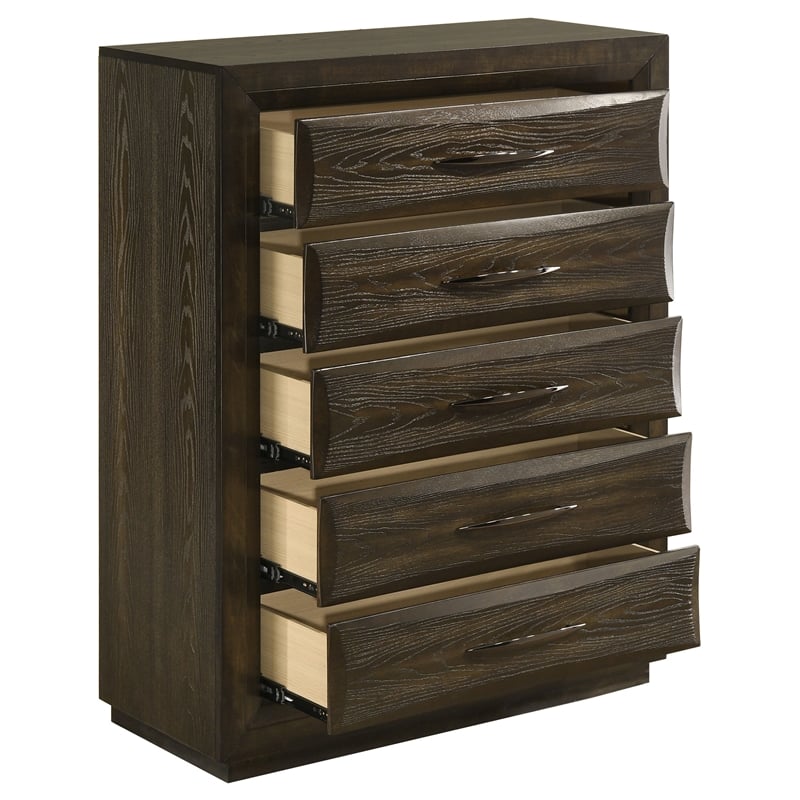 Pemberly Row 5-Drawer Transitional Wood Chest of Drawers in Dark Oak