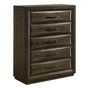 Pemberly Row 5-Drawer Transitional Wood Chest of Drawers in Dark Oak