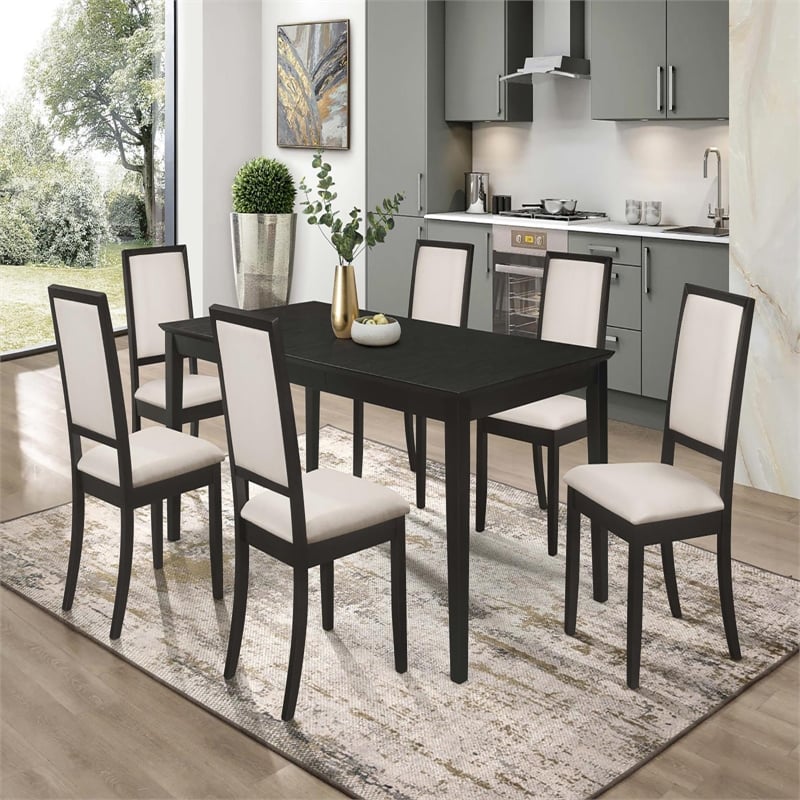 Pemberly Row Upholstered Wood Dining Side Chair Set of 2 in Black