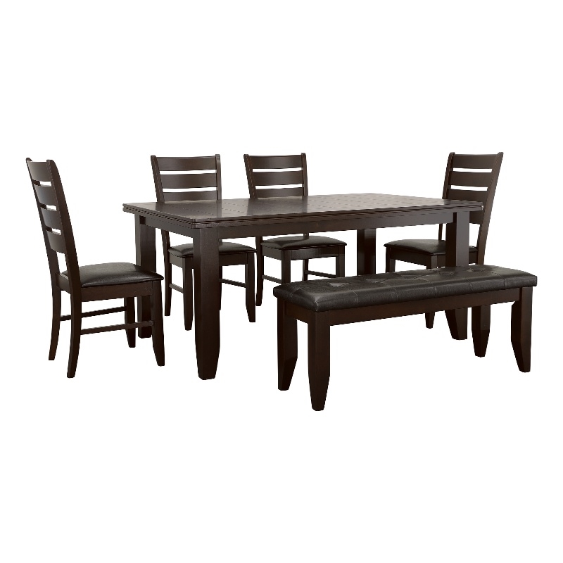 Pemberly Row 6-piece Rectangular Dining and Bench Set in Cappuccino