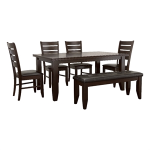 Pemberly Row 6-piece Rectangular Dining and Bench Set in Cappuccino