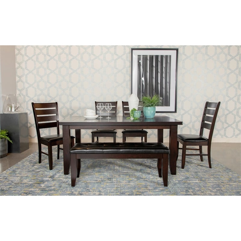 Pemberly Row 6-piece Rectangular Dining and Bench Set in Cappuccino