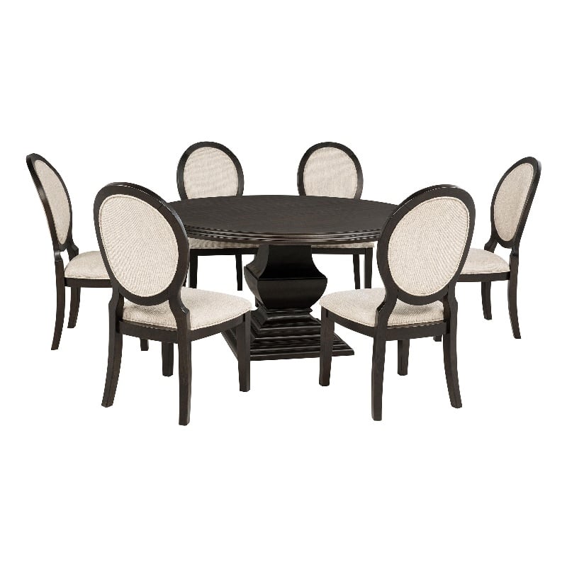 Pemberly Row 7-Piece Round Wood Dining Table Set in Dark Cocoa Brown