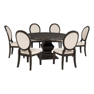 Pemberly Row 7-Piece Round Wood Dining Table Set in Dark Cocoa Brown