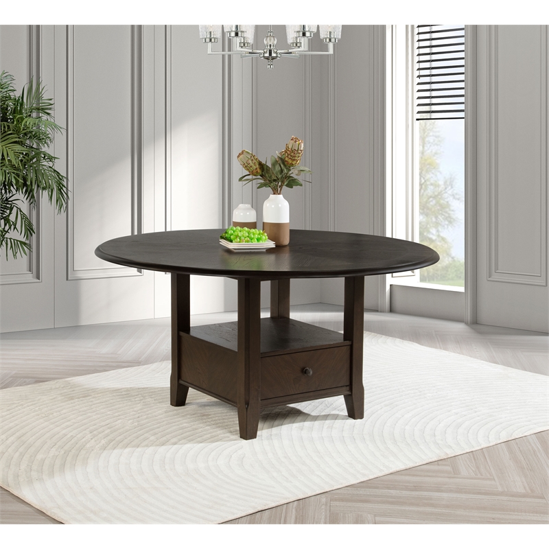 Pemberly Row 60-Inch Round Dining Table with Drawer in Dark Cocoa