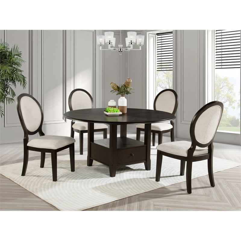 Pemberly Row 60-Inch Round Dining Table with Drawer in Dark Cocoa