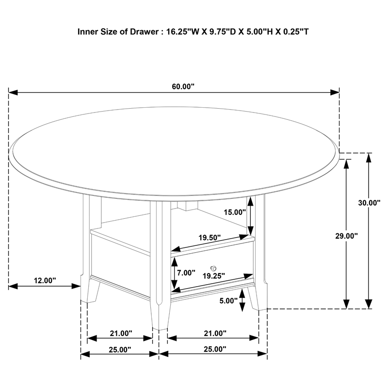 Pemberly Row 60-Inch Round Dining Table with Drawer in Dark Cocoa