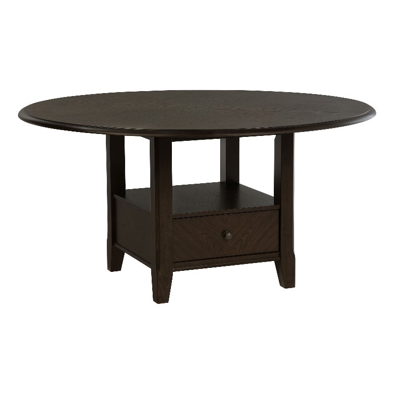Pemberly Row 60-Inch Round Dining Table with Drawer in Dark Cocoa