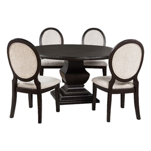 Pemberly Row 5-Piece Round Wood Dining Table Set in Dark Cocoa Brown/Cream