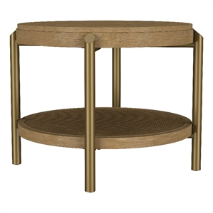 Pemberly Row Round Wood End Side Table with Storage Shelf in Sand Wash