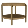 Pemberly Row Round Wood End Side Table with Storage Shelf in Sand Wash