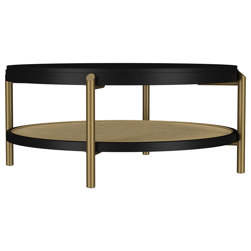 Pemberly Row 2-Piece Round Wood Coffee and End Table Set in Black