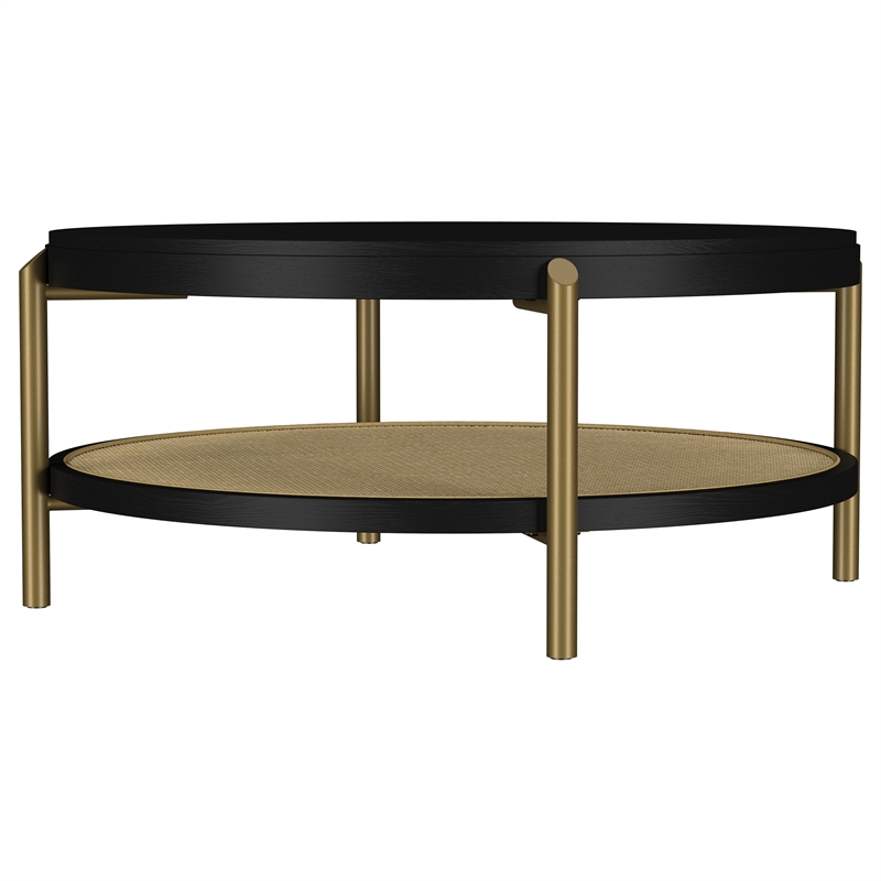 Pemberly Row 2-Piece Round Wood Coffee and End Table Set in Black