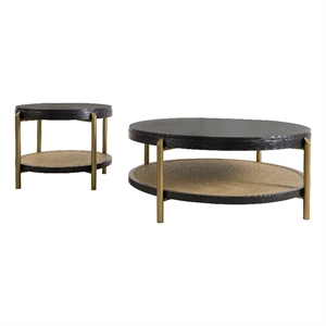 Pemberly Row 2-Piece Round Wood Coffee and End Table Set in Black