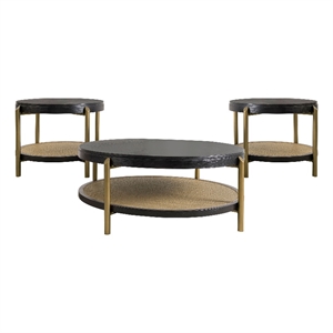Pemberly Row 3-Piece Round Wood Coffee and End Table Set in Black