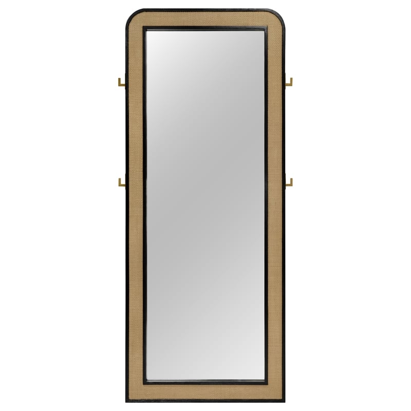 Pemberly Row Cane Weave Full Length Standing Floor Mirror in Black