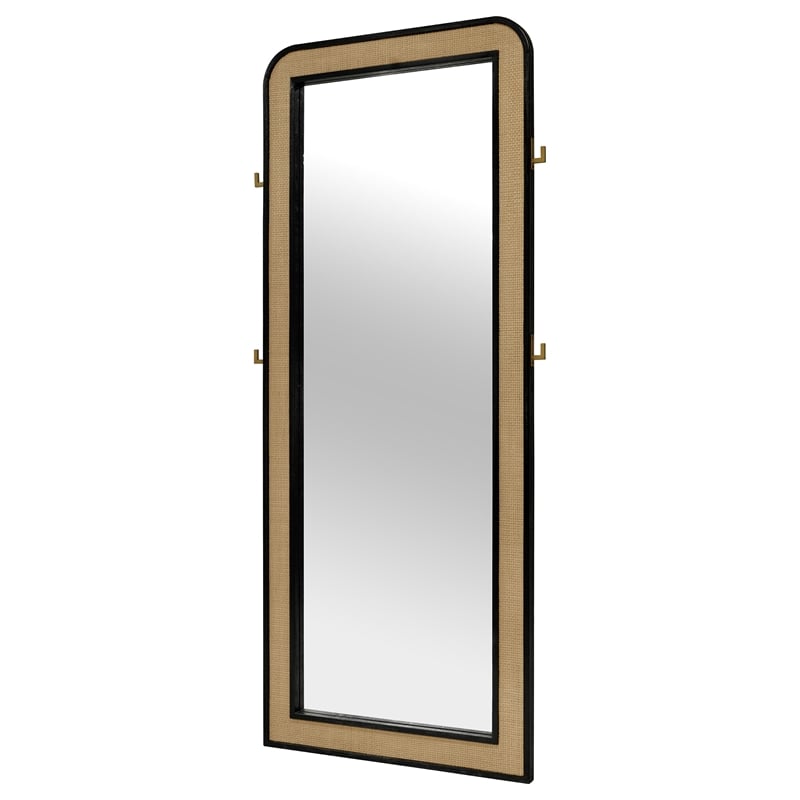 Pemberly Row Cane Weave Full Length Standing Floor Mirror in Black