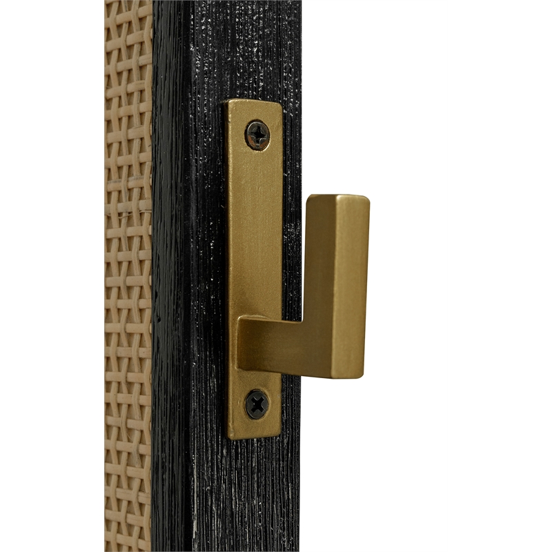 Pemberly Row Cane Weave Full Length Standing Floor Mirror in Black