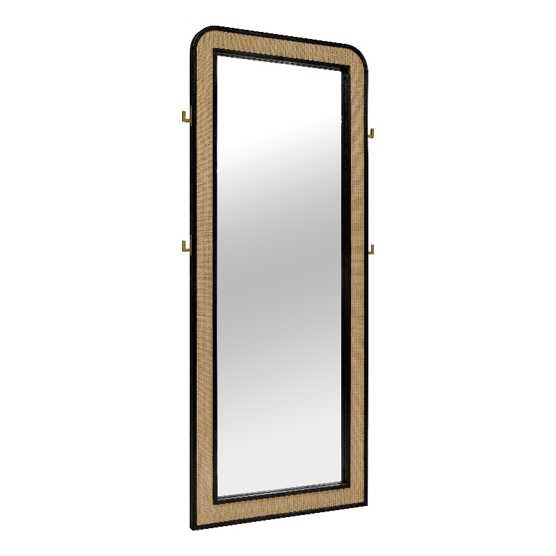 Pemberly Row Cane Weave Full Length Standing Floor Mirror in Black