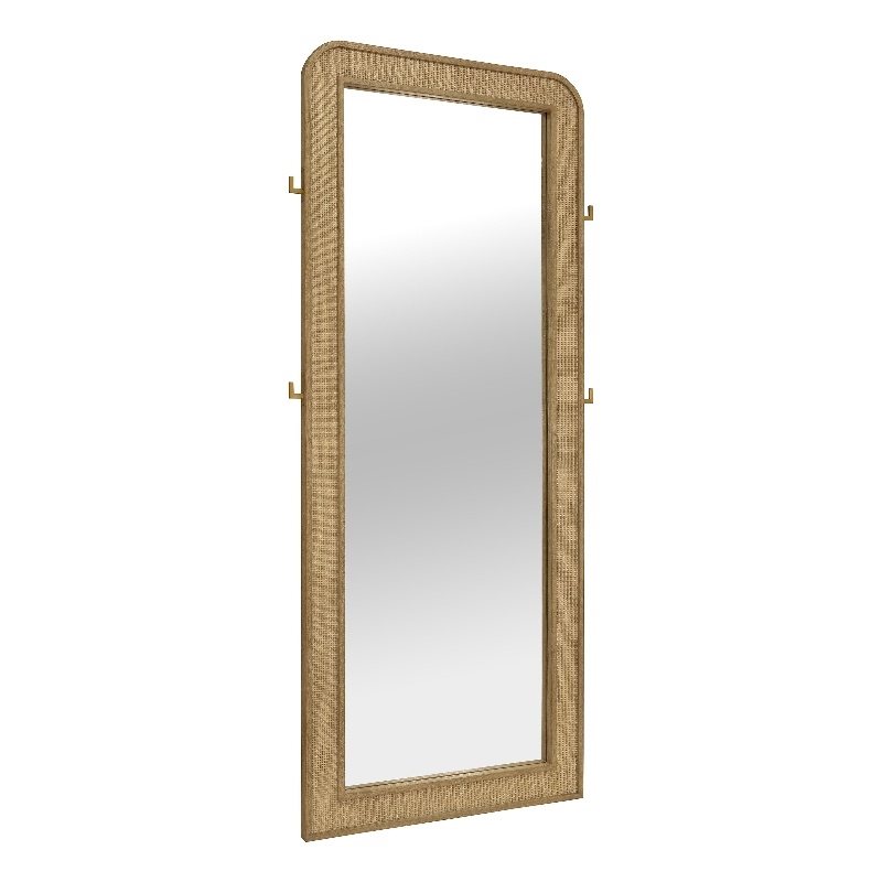 Pemberly Row Cane Weave Full Length Standing Floor Mirror in Sand Wash