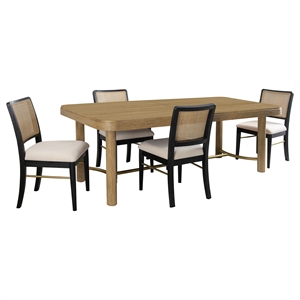 Pemberly Row 5-Piece Extension Leaf Dining Table Set in Sand Wash and Black