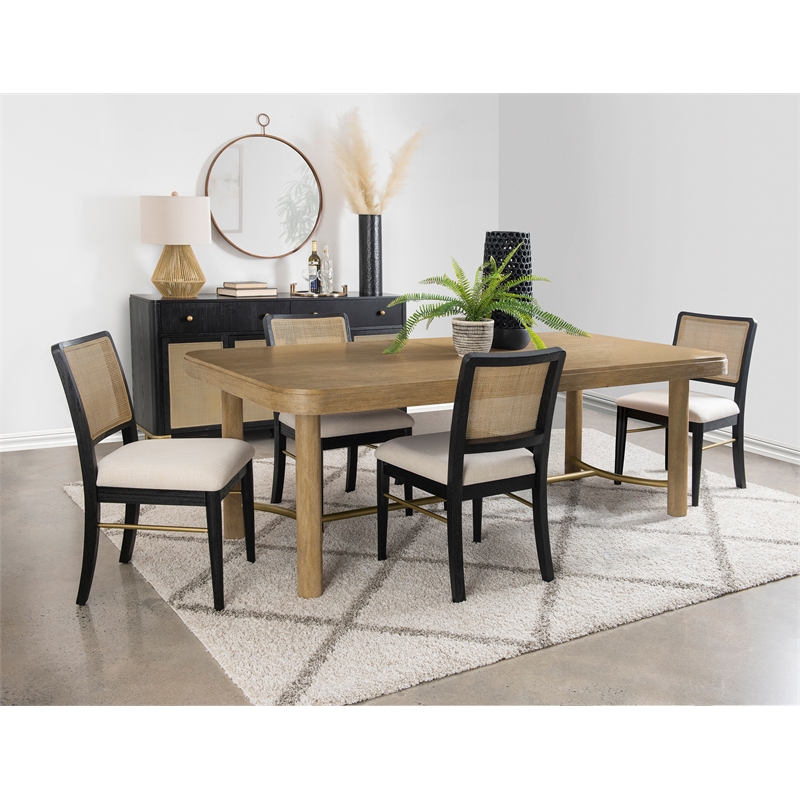 Pemberly Row 5-Piece Extension Leaf Dining Table Set in Sand Wash and Black