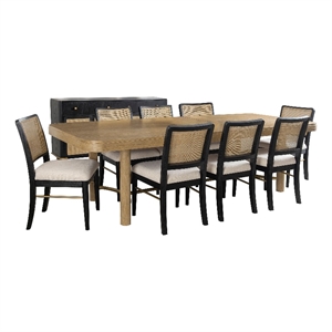 Pemberly Row 7-Piece Extension Leaf Dining Table Set in Sand Wash and Black