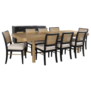 Pemberly Row 9-Piece Extension Leaf Dining Table Set in Sand Wash and Black