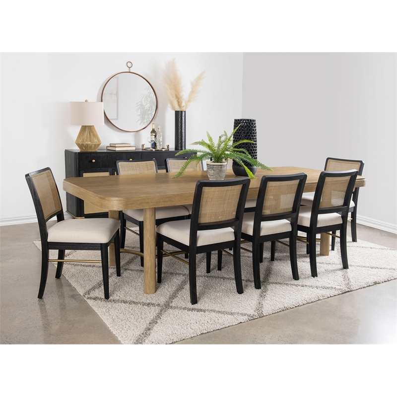 Pemberly Row 9-Piece Extension Leaf Dining Table Set in Sand Wash and Black