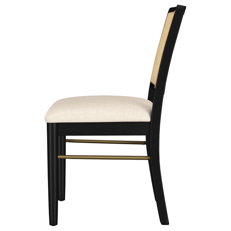 Pemberly Row Rattan Cane Upholstered Dining Side Chair Set of 2 in Black