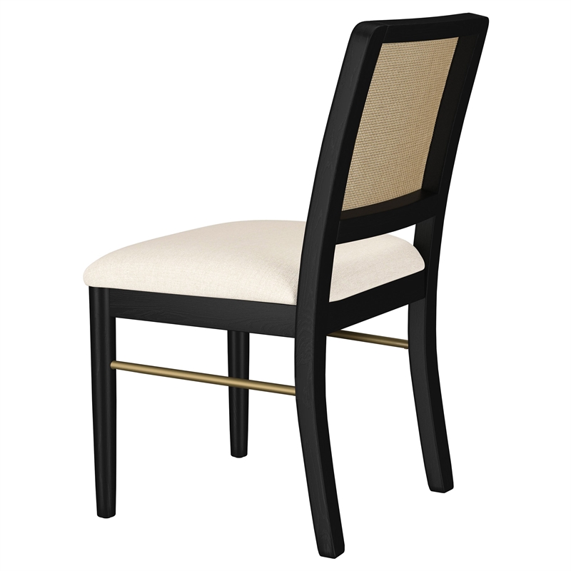 Pemberly Row Rattan Cane Upholstered Dining Side Chair Set of 2 in Black