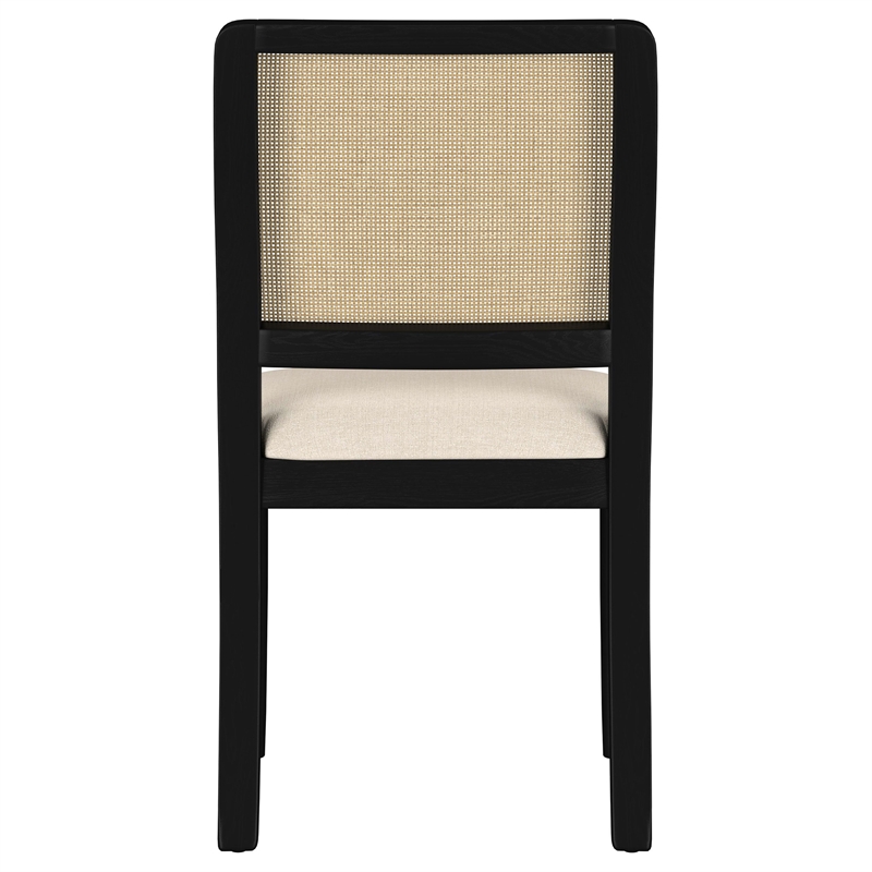 Pemberly Row Rattan Cane Upholstered Dining Side Chair Set of 2 in Black
