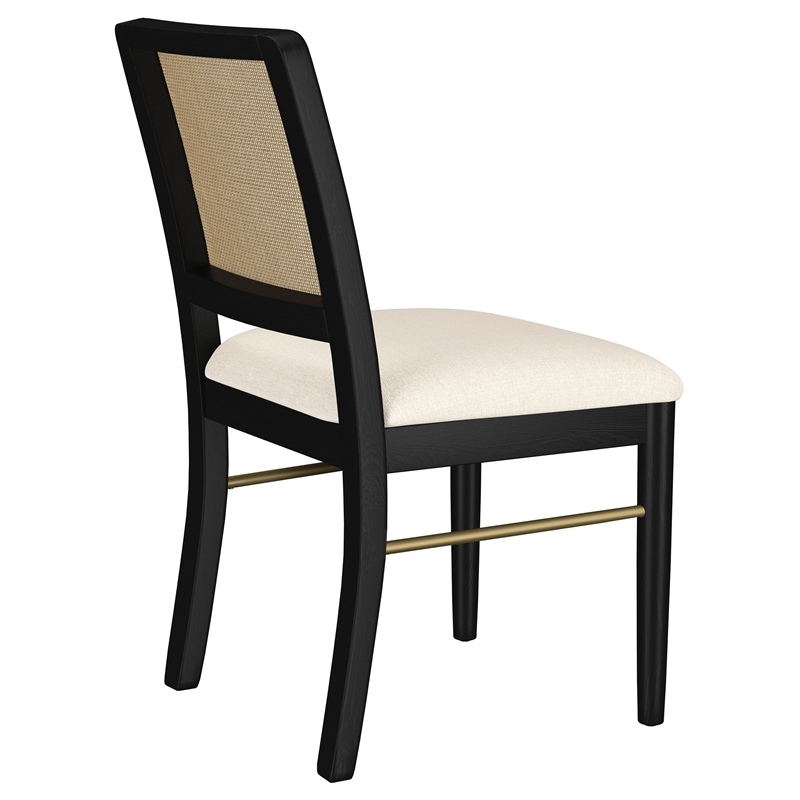Pemberly Row Rattan Cane Upholstered Dining Side Chair Set of 2 in Black