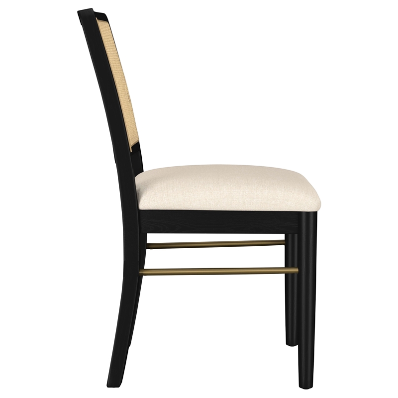 Pemberly Row Rattan Cane Upholstered Dining Side Chair Set of 2 in Black