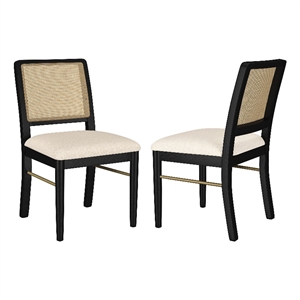 Pemberly Row Rattan Cane Upholstered Dining Side Chair Set of 2 in Black