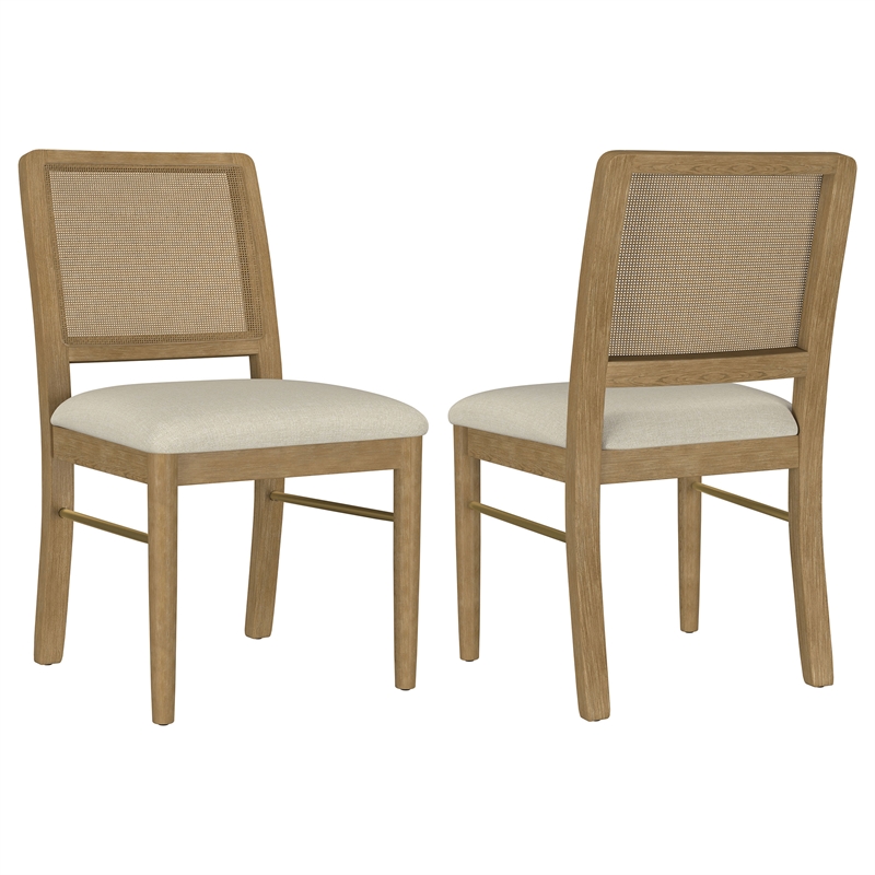Pemberly Row Rattan Cane Wood Dining Side Chair Set of 2 in Sand Wash