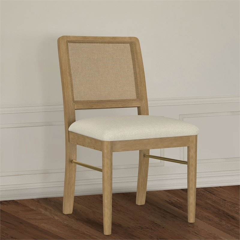 Pemberly Row Rattan Cane Wood Dining Side Chair Set of 2 in Sand Wash