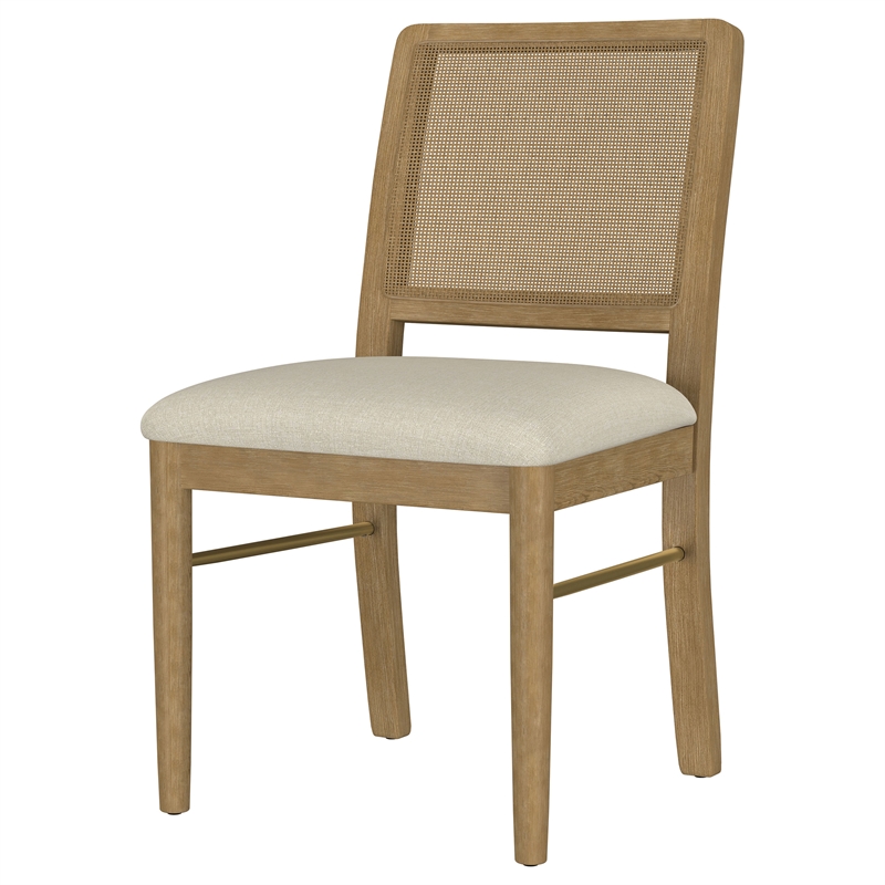 Pemberly Row Rattan Cane Wood Dining Side Chair Set of 2 in Sand Wash