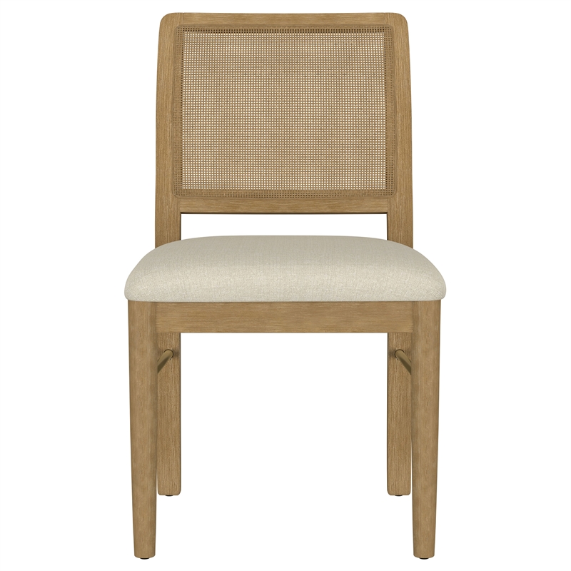 Pemberly Row Rattan Cane Wood Dining Side Chair Set of 2 in Sand Wash