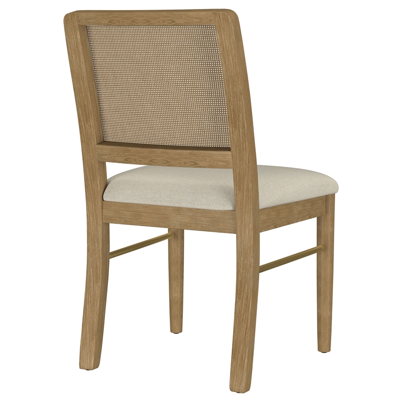 Pemberly Row Rattan Cane Wood Dining Side Chair Set of 2 in Sand Wash