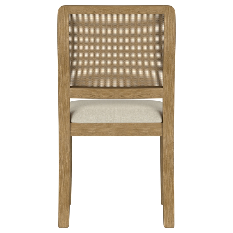 Pemberly Row Rattan Cane Wood Dining Side Chair Set of 2 in Sand Wash