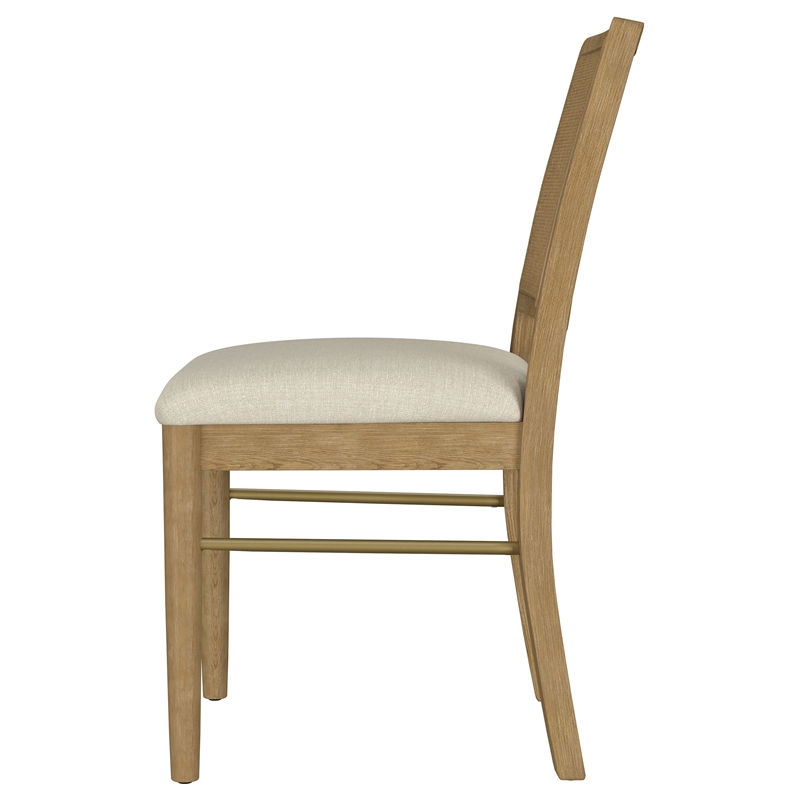 Pemberly Row Rattan Cane Wood Dining Side Chair Set of 2 in Sand Wash
