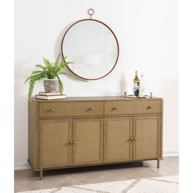 Pemberly Row 65-Inch 2-Drawer Cane Door Dining Sideboard in Sand Wash