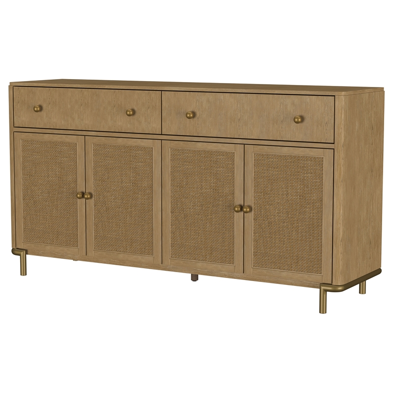 Pemberly Row 65-Inch 2-Drawer Cane Door Dining Sideboard in Sand Wash